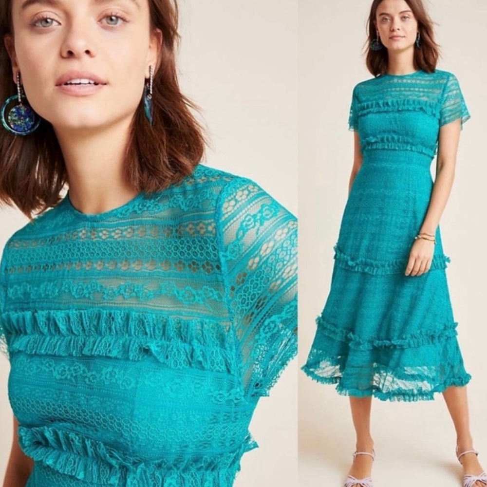 Anthropologie Vone Dashing Lace Midi Dress
